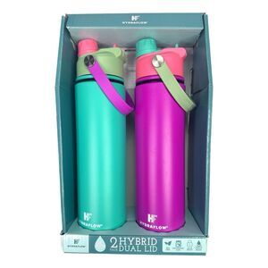 HydraFlow Hybrid Dual Lid Tumbler Water Bottles - 2 Pack - 25 oz / 750 ml